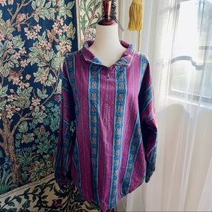 Vintage 1980s Land's End Mauve Purple and Teal Blue Geometric Print Pullover